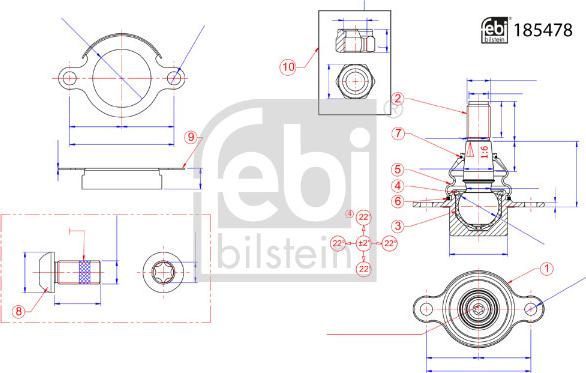 Febi Bilstein 185478 - Шарова опора, несучий / направляючий шарнір avtolavka.club