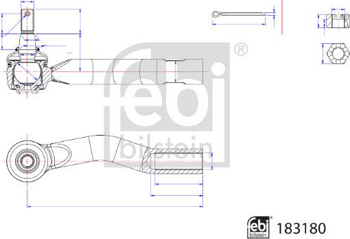 Febi Bilstein 183180 - Наконечник рульової тяги, кульовий шарнір avtolavka.club