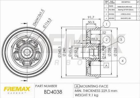 FREMAX BD-4038-KT - Гальмівний барабан avtolavka.club