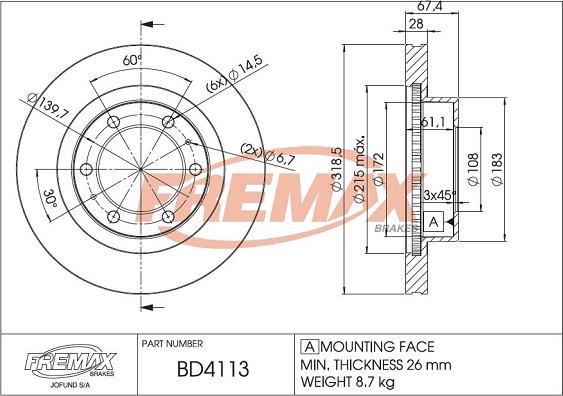 FREMAX BD-4113 - Гальмівний диск avtolavka.club