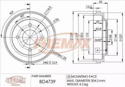 FREMAX BD-4739 - Гальмівний барабан avtolavka.club