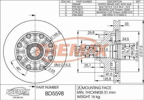 FREMAX BD-5598-KT - Гальмівний диск avtolavka.club