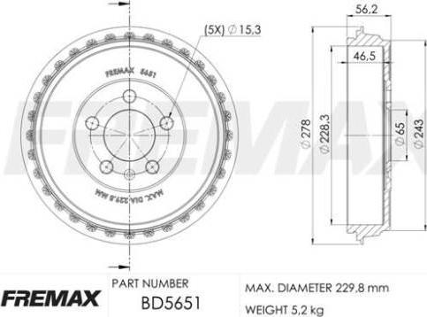 FREMAX BD-5651 - Гальмівний барабан avtolavka.club