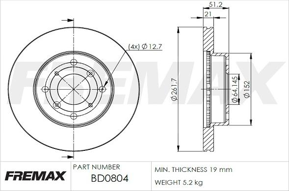 FREMAX BD-0804 - Гальмівний диск avtolavka.club