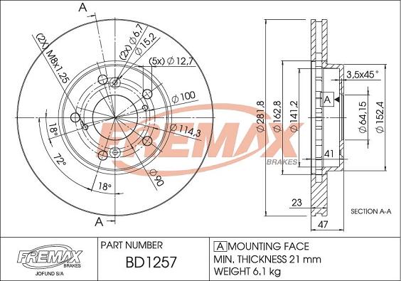 FREMAX BD-1257 - Гальмівний диск avtolavka.club