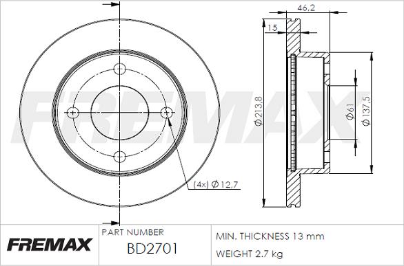 FREMAX BD-2701 - Гальмівний диск avtolavka.club