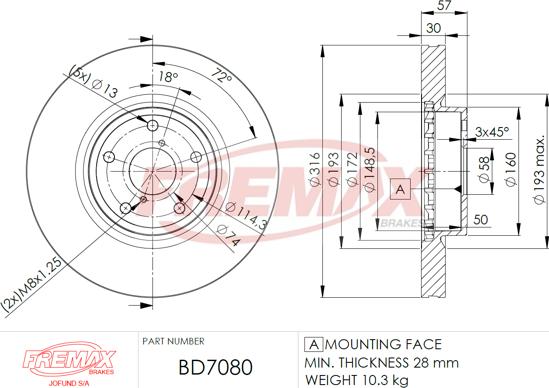 FREMAX BD-7080 - Гальмівний диск avtolavka.club