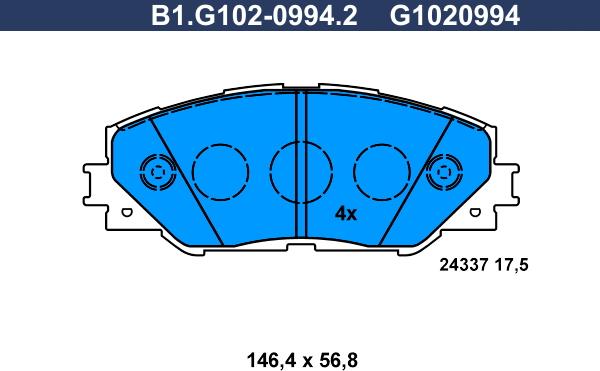 Galfer B1.G102-0994.2 - Гальмівні колодки, дискові гальма avtolavka.club