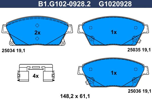 Galfer B1.G102-0928.2 - Гальмівні колодки, дискові гальма avtolavka.club