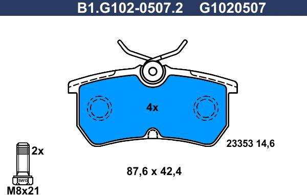 Galfer B1.G102-0507.2 - Гальмівні колодки, дискові гальма avtolavka.club