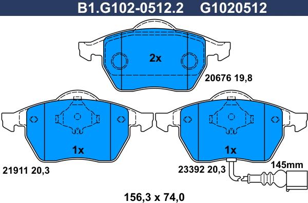 Galfer B1.G102-0512.2 - Гальмівні колодки, дискові гальма avtolavka.club