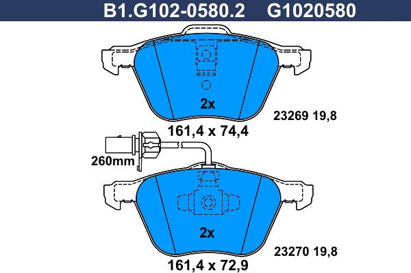 Galfer B1.G102-0580.2 - Гальмівні колодки, дискові гальма avtolavka.club