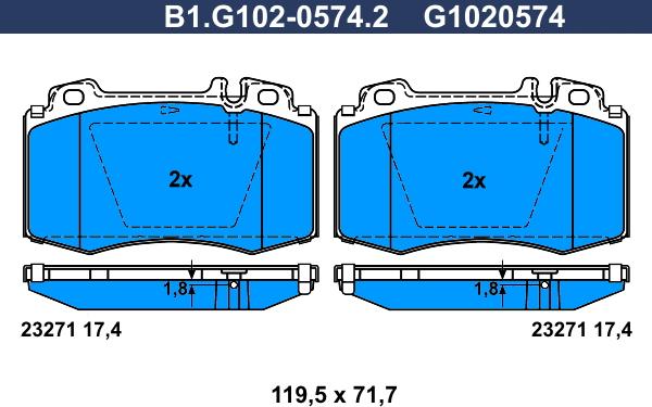 Galfer B1.G102-0574.2 - Гальмівні колодки, дискові гальма avtolavka.club