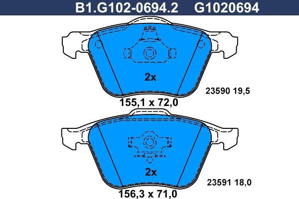 Galfer B1.G102-0694.2 - Гальмівні колодки, дискові гальма avtolavka.club