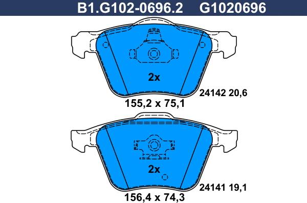 Galfer B1.G102-0696.2 - Гальмівні колодки, дискові гальма avtolavka.club