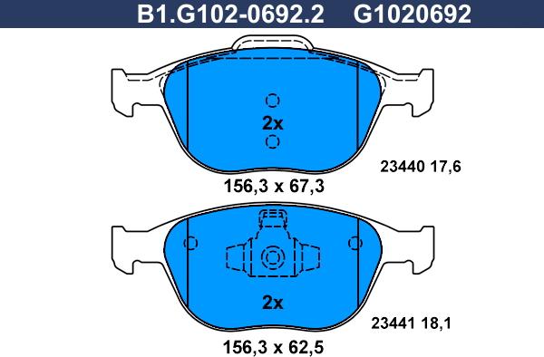 Galfer B1.G102-0692.2 - Гальмівні колодки, дискові гальма avtolavka.club