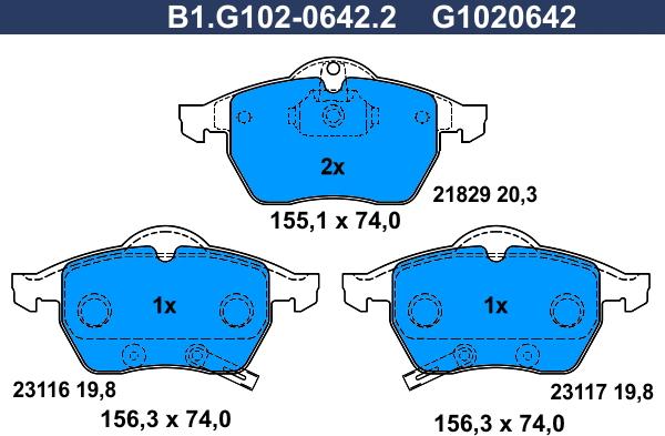 Galfer B1.G102-0642.2 - Гальмівні колодки, дискові гальма avtolavka.club