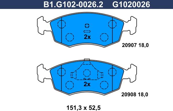 Galfer B1.G102-0026.2 - Гальмівні колодки, дискові гальма avtolavka.club