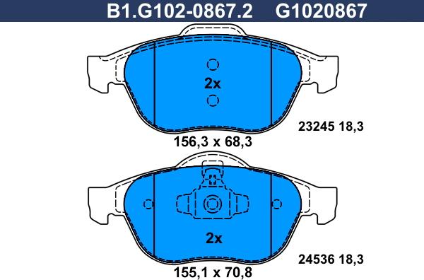 Galfer B1.G102-0867.2 - Гальмівні колодки, дискові гальма avtolavka.club