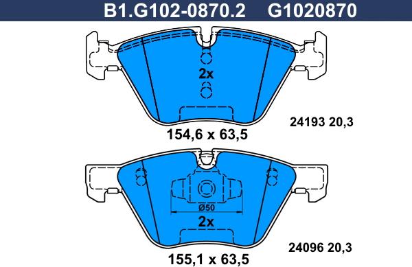 Galfer B1.G102-0870.2 - Гальмівні колодки, дискові гальма avtolavka.club