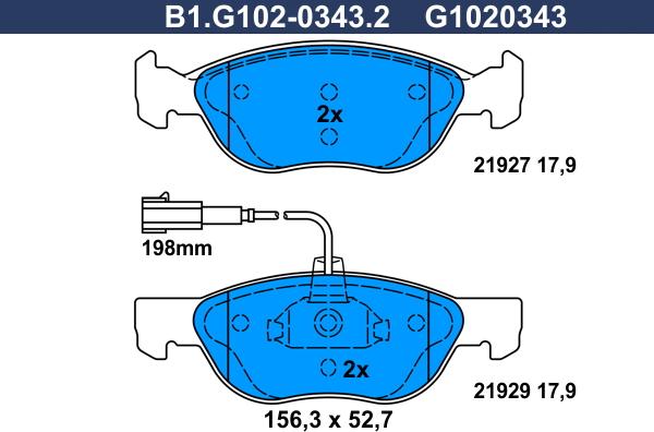 Galfer B1.G102-0343.2 - Гальмівні колодки, дискові гальма avtolavka.club