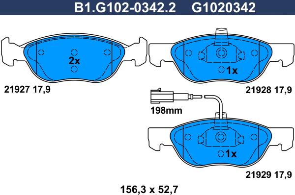 Galfer B1.G102-0342.2 - Гальмівні колодки, дискові гальма avtolavka.club
