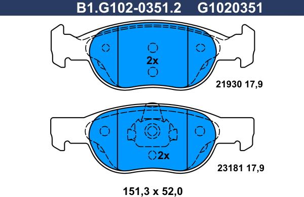 Galfer B1.G102-0351.2 - Гальмівні колодки, дискові гальма avtolavka.club