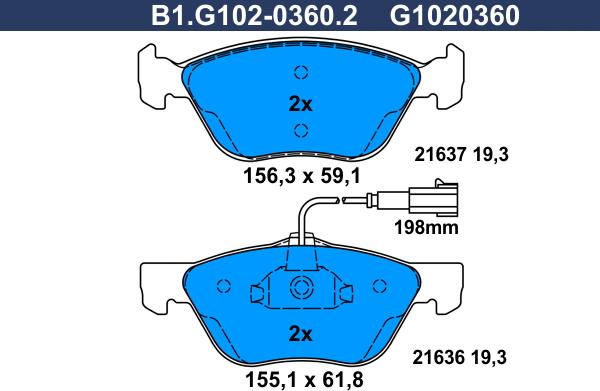 Galfer B1.G102-0360.2 - Гальмівні колодки, дискові гальма avtolavka.club