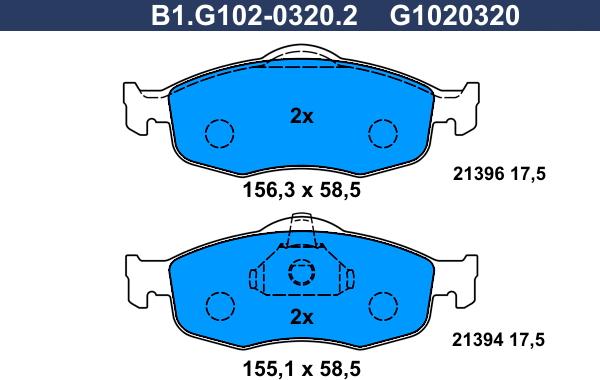 Galfer B1.G102-0320.2 - Гальмівні колодки, дискові гальма avtolavka.club