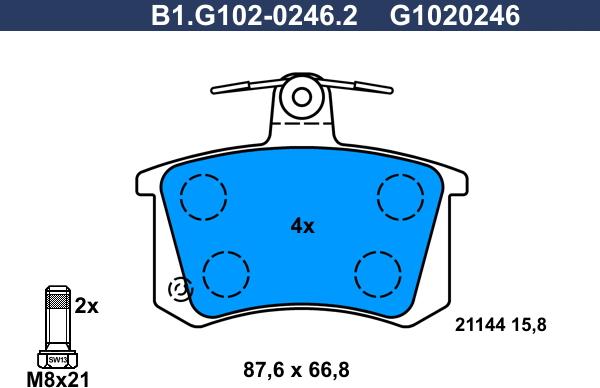 Galfer B1.G102-0246.2 - Гальмівні колодки, дискові гальма avtolavka.club