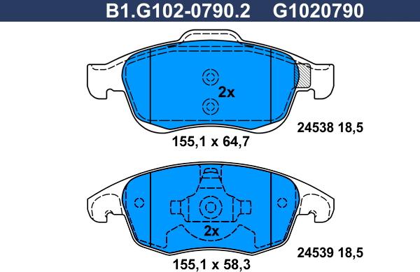 Galfer B1.G102-0790.2 - Гальмівні колодки, дискові гальма avtolavka.club