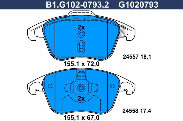 Galfer B1.G102-0793.2 - Гальмівні колодки, дискові гальма avtolavka.club