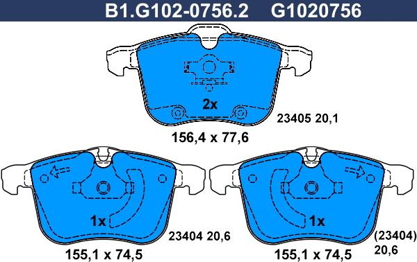 Galfer B1.G102-0756.2 - Гальмівні колодки, дискові гальма avtolavka.club