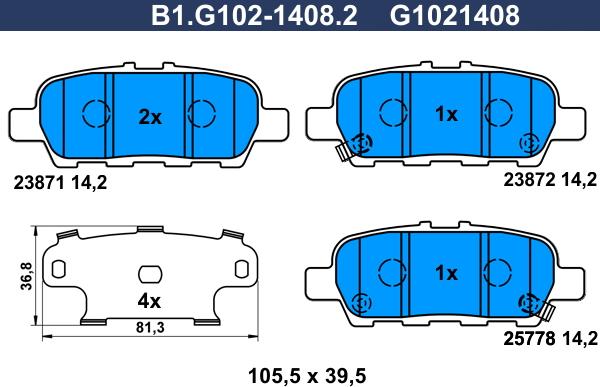 Galfer B1.G102-1408.2 - Гальмівні колодки, дискові гальма avtolavka.club