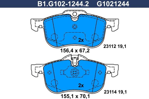 Galfer B1.G102-1244.2 - Гальмівні колодки, дискові гальма avtolavka.club