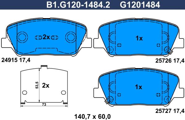 Galfer B1.G120-1484.2 - Гальмівні колодки, дискові гальма avtolavka.club