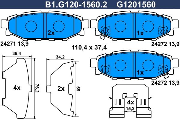 Galfer B1.G120-1560.2 - Гальмівні колодки, дискові гальма avtolavka.club