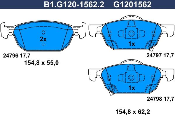 Galfer B1.G120-1562.2 - Гальмівні колодки, дискові гальма avtolavka.club