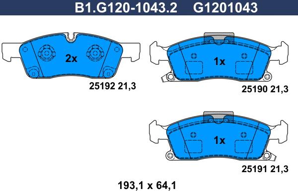 Galfer B1.G120-1043.2 - Гальмівні колодки, дискові гальма avtolavka.club