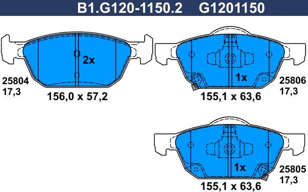 Galfer B1.G120-1150.2 - Гальмівні колодки, дискові гальма avtolavka.club