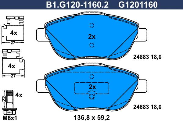 Galfer B1.G120-1160.2 - Гальмівні колодки, дискові гальма avtolavka.club