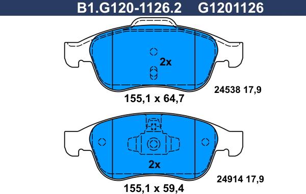 Galfer B1.G120-1126.2 - Гальмівні колодки, дискові гальма avtolavka.club