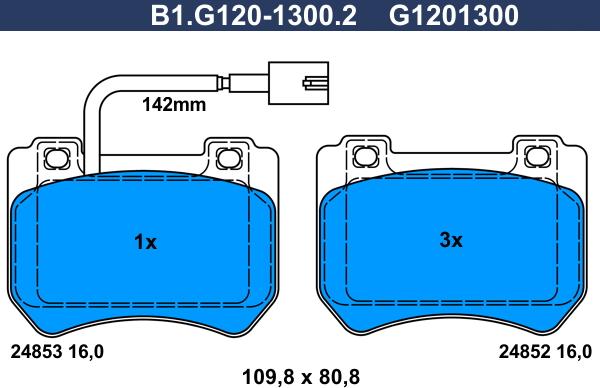 Galfer B1.G120-1300.2 - Гальмівні колодки, дискові гальма avtolavka.club