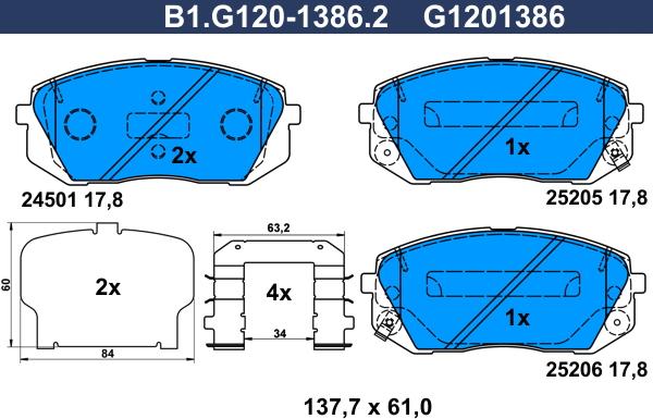 Galfer B1.G120-1386.2 - Гальмівні колодки, дискові гальма avtolavka.club