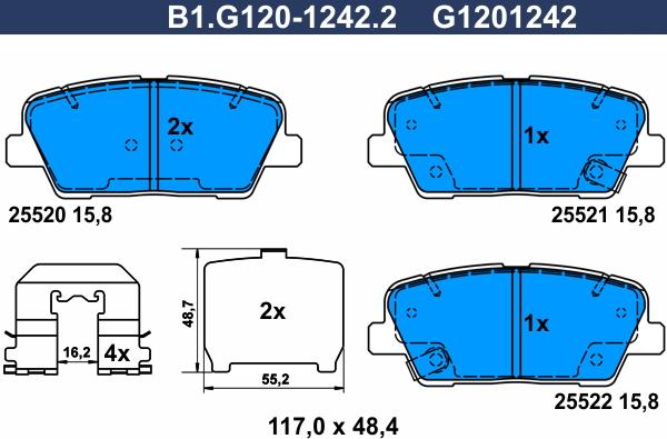 Galfer B1.G120-1242.2 - Гальмівні колодки, дискові гальма avtolavka.club