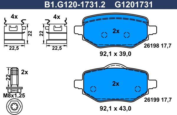 Galfer B1.G120-1731.2 - Гальмівні колодки, дискові гальма avtolavka.club