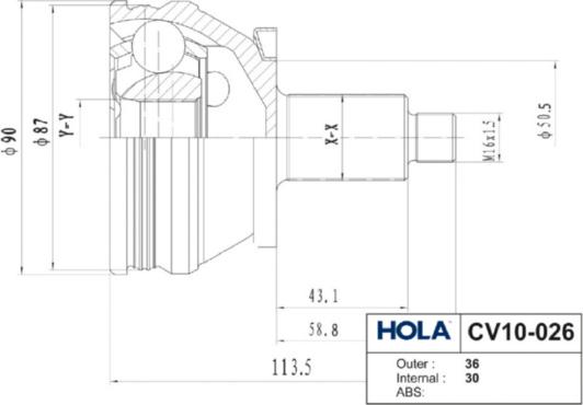 Hola CV10-026 - Шарнірний комплект, ШРУС, приводний вал avtolavka.club