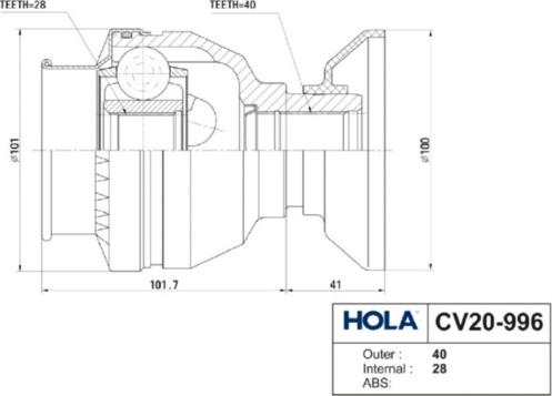 Hola CV20-996 - Шарнірний комплект, ШРУС, приводний вал avtolavka.club