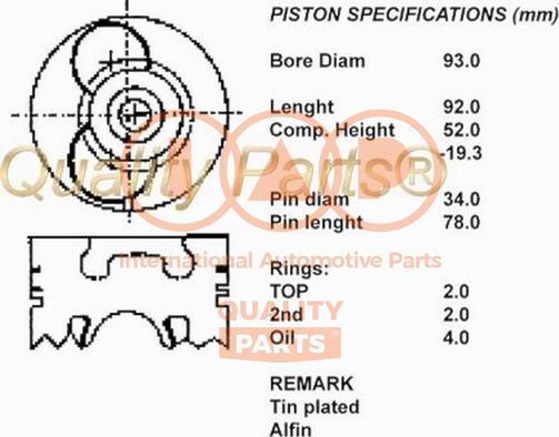 IAP QUALITY PARTS 100-09016 - Поршень avtolavka.club