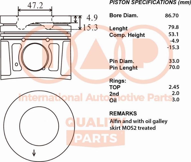 IAP QUALITY PARTS 100-18037 - Поршень avtolavka.club